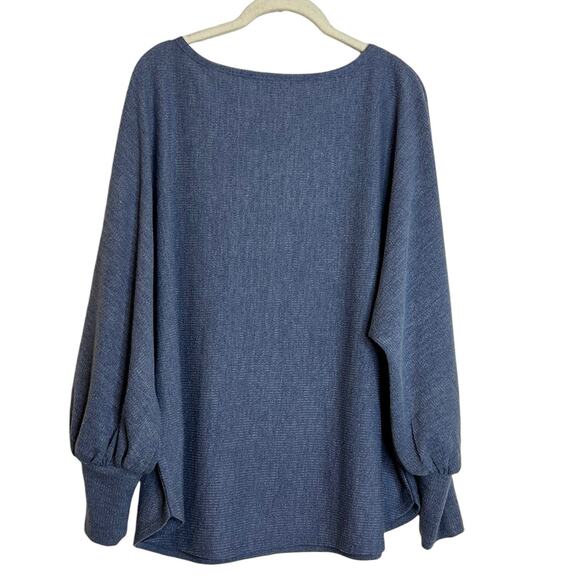 Max Studio London Womens Knit Top Balloon Sleeves 1X Blue Textured Knit - Picture 3 of 6